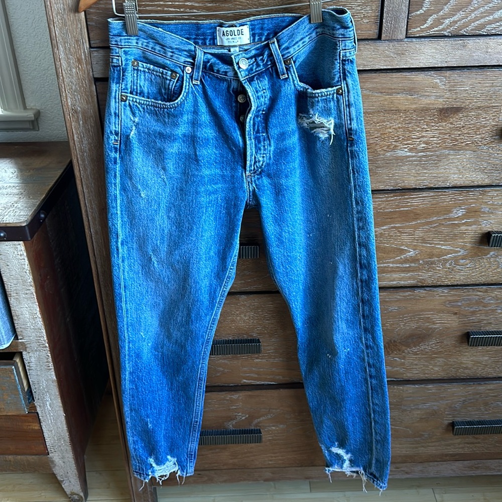 AGOLDE Button Fly Distressed Boyfriend Jeans